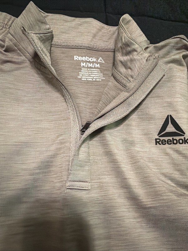 REEBOK Men’s Medium DRIFTWOOD Quarter-Zip Mock Neck Active Pullover Slim Fit NWT gallery