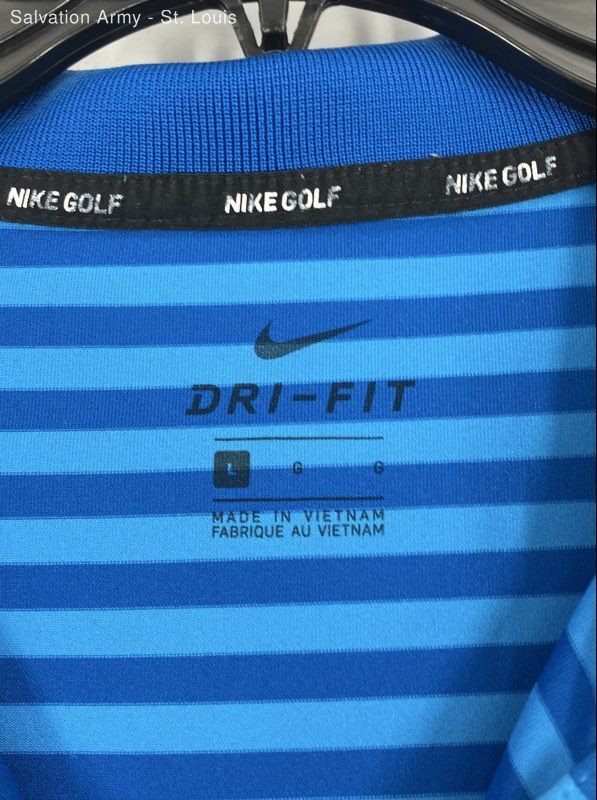 Nike Golf Mens Dri-Fit Blue Striped Short Sleeve Collared Polo Shirt Size Large gallery