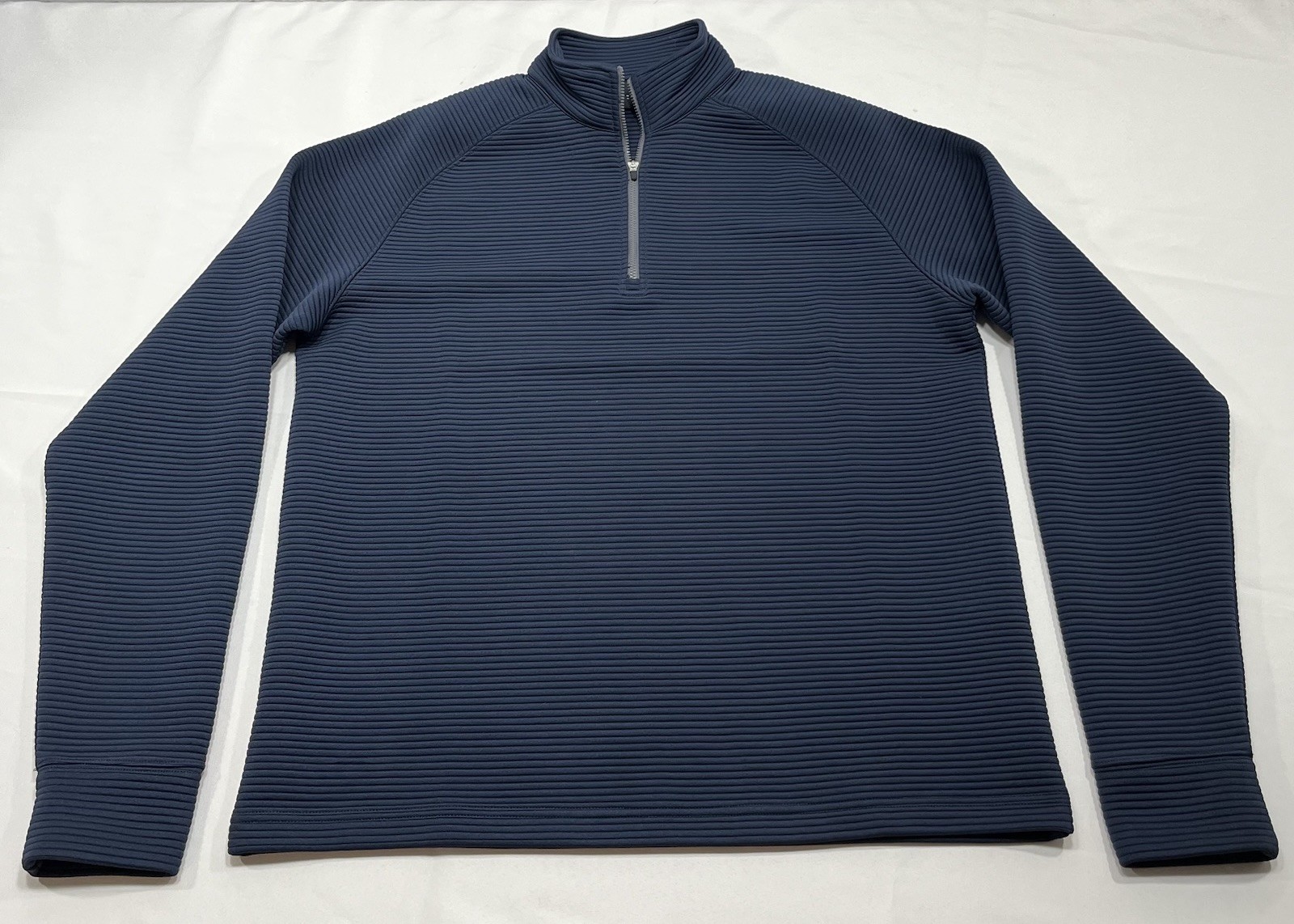 DUNNING RIBBED 1/4 ZIP GOLF PULLOVER POLYESTER SPANDEX BLEND BLUE MENS MEDIUM gallery