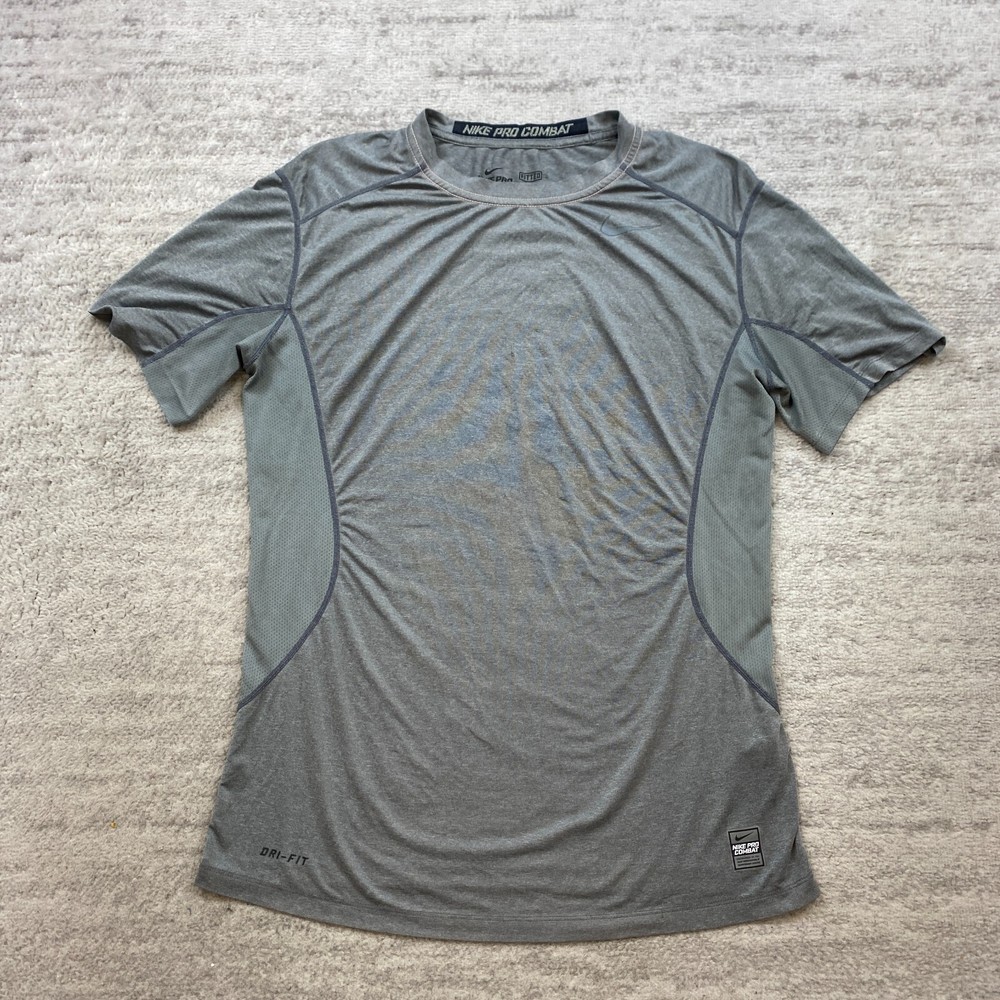 Nike Pro Combat Shirt Medium Gray Performance Center Swoosh Drifit Preppy Mens