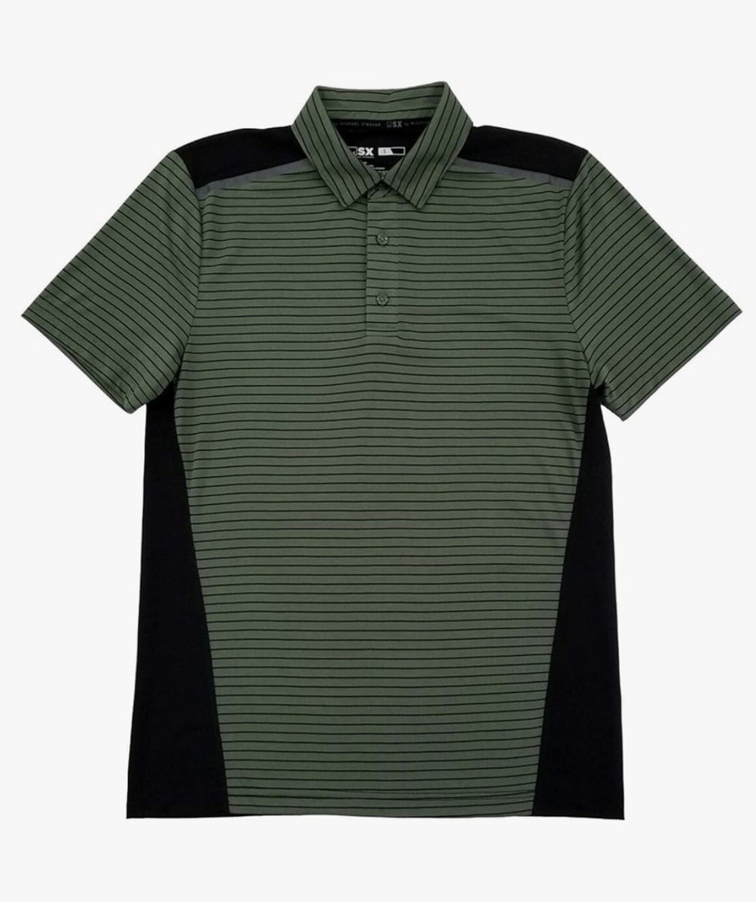 MSX By Michael Strahan Mens Green Black Stripe Performance Jersey Polo Shirt XL