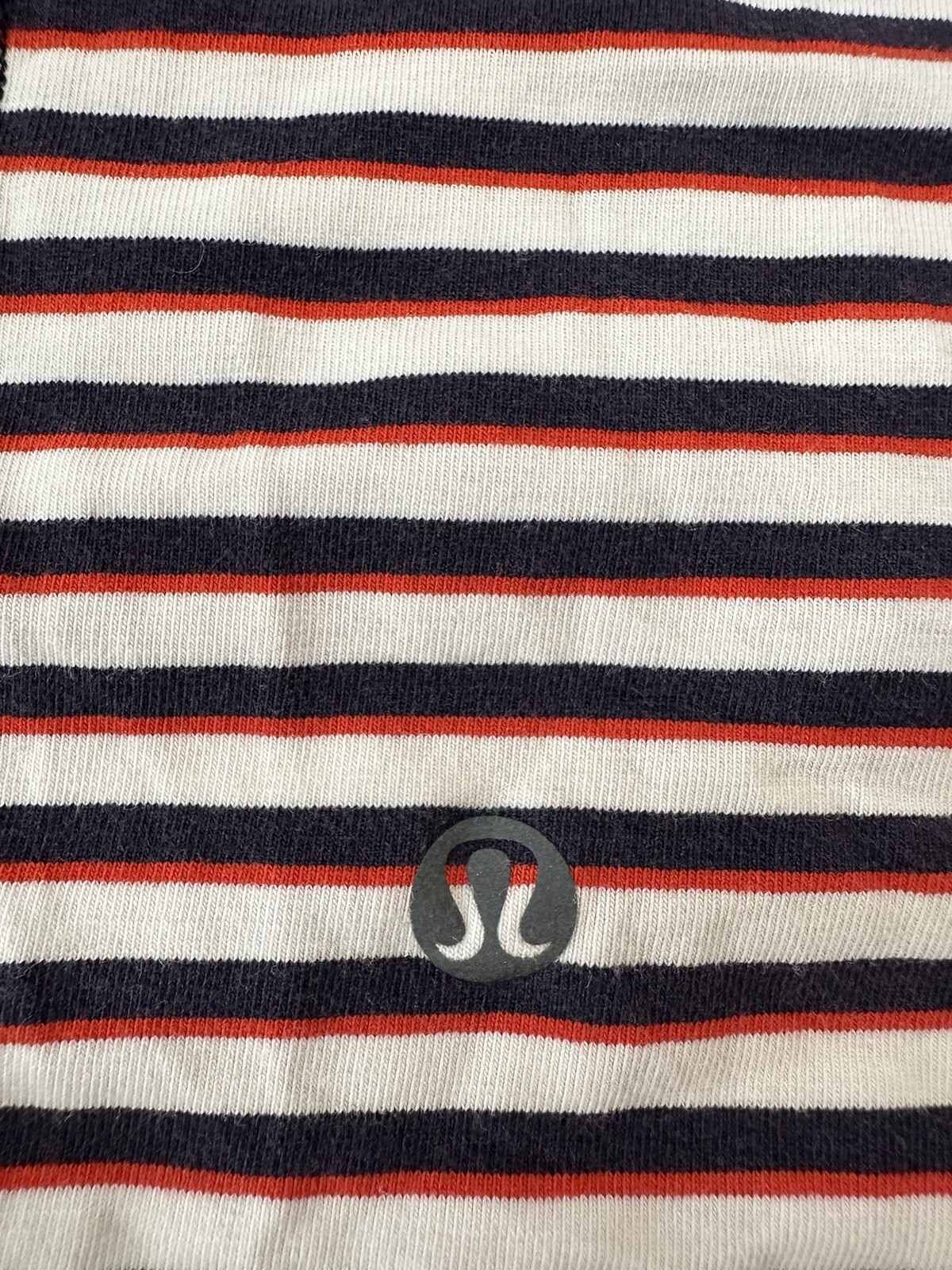 LULULEMON T-shirt Mens Large red white blue striped short sleeve Stretch Gym gallery