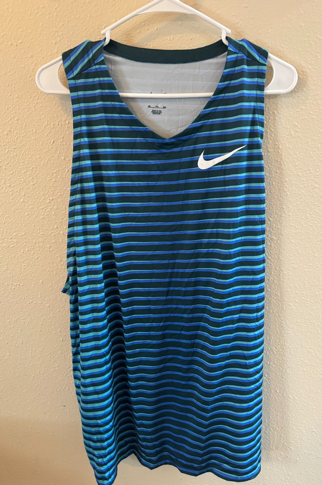Nike 2022 Pro Elite Team Distance Singlet XL USA Made Blue Green Striped Dri-Fit gallery