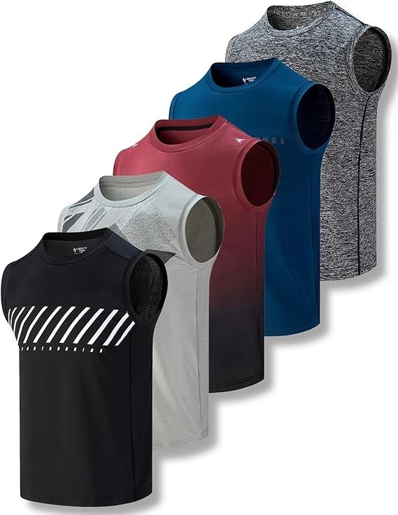 5 Pack Dry Fit Sleeveless Shirts for Men, Athletic Tank Tops for Workout & Gym gallery