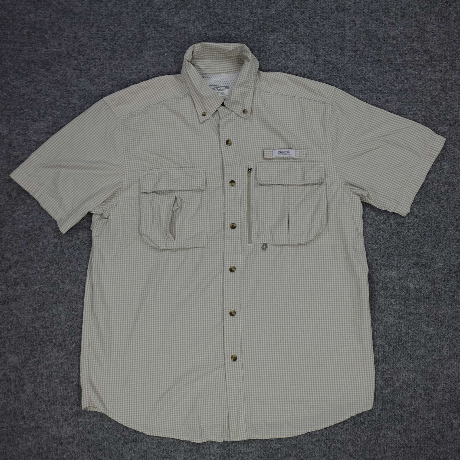 Gander Mountain Guide Series Shirt Mens Medium Beige Check Short Sleeve Fishing gallery