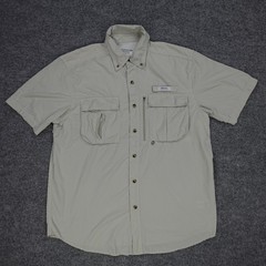 Gander Mountain Guide Series Shirt Mens Medium Beige Check Short Sleeve Fishing