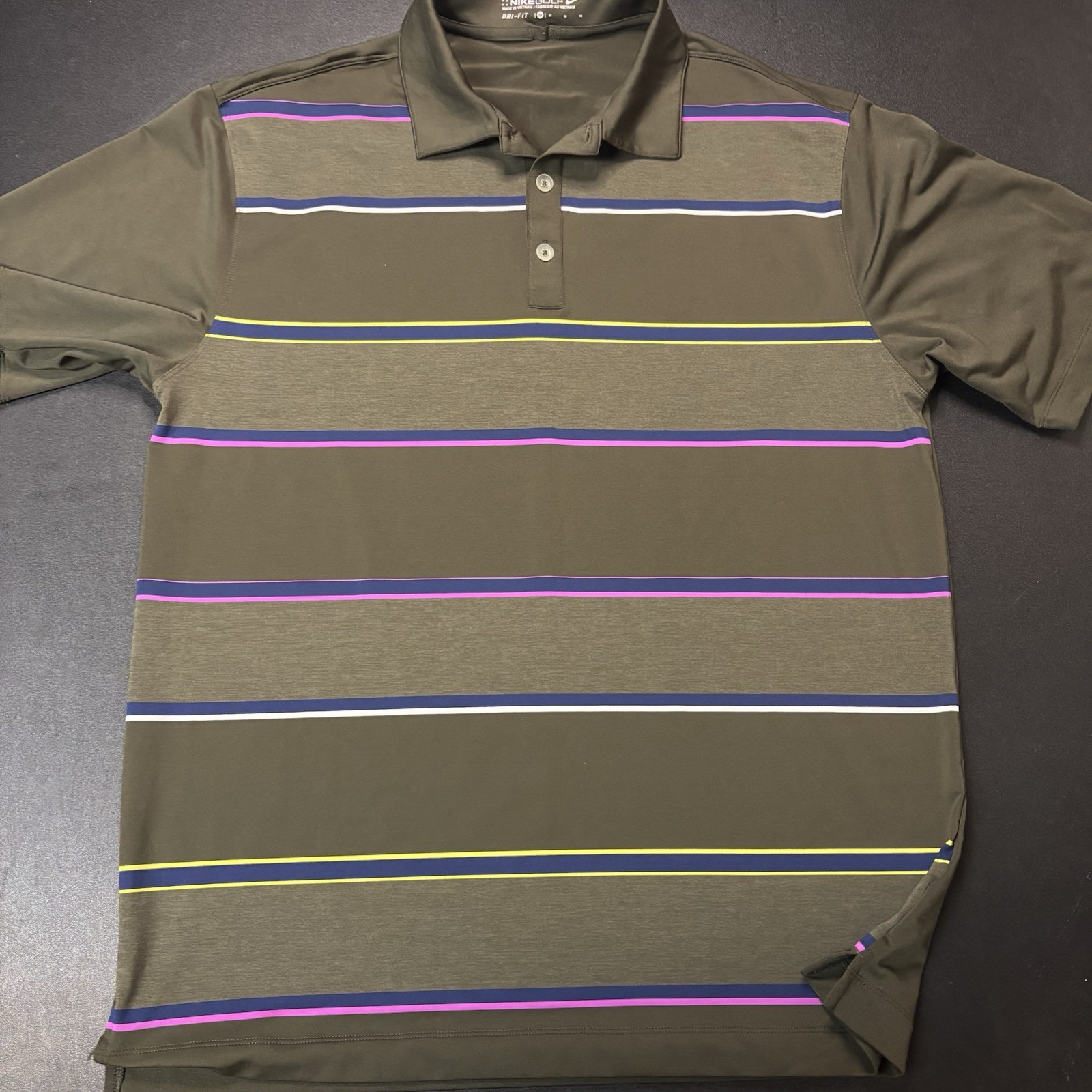 Nike Golf Men's Dri-Fit Striped Golf Polo Size Medium Army Green gallery