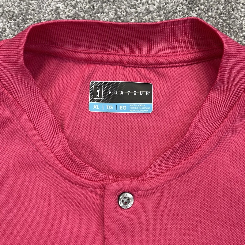 PGA Tour Henley Golf T Shirt Mens XL Pink Short Sleeve Dry Fit Athletic Casual gallery