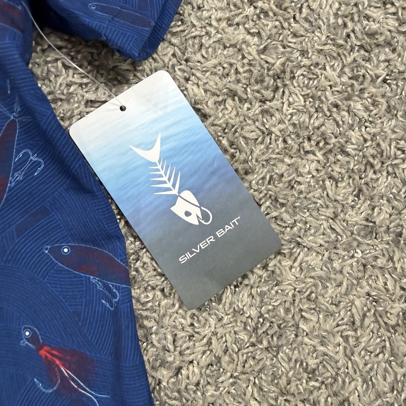 Silver Bait Blue Button Up Vented Fishing Lures Shirt Mens Size M gallery