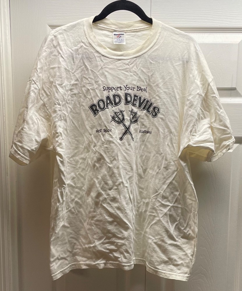 Vintage ROAD DEVILS T Shirt by Jerzees Colour White Size XL
