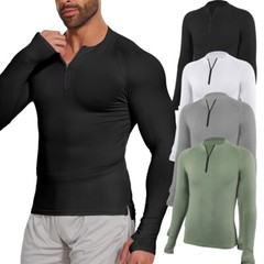 Men Long Sleeve Quick Dry Compression Shirt Zip Gym Tops Under Base Layer Tights