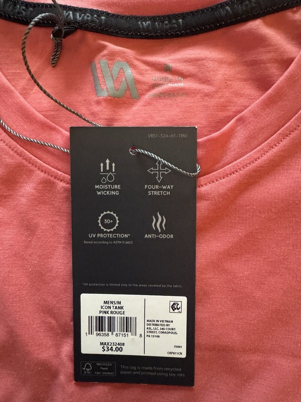 VRST Men's Icon Tank Top M Pink Moisture Wicking Stretch UV Anti-Odor gallery