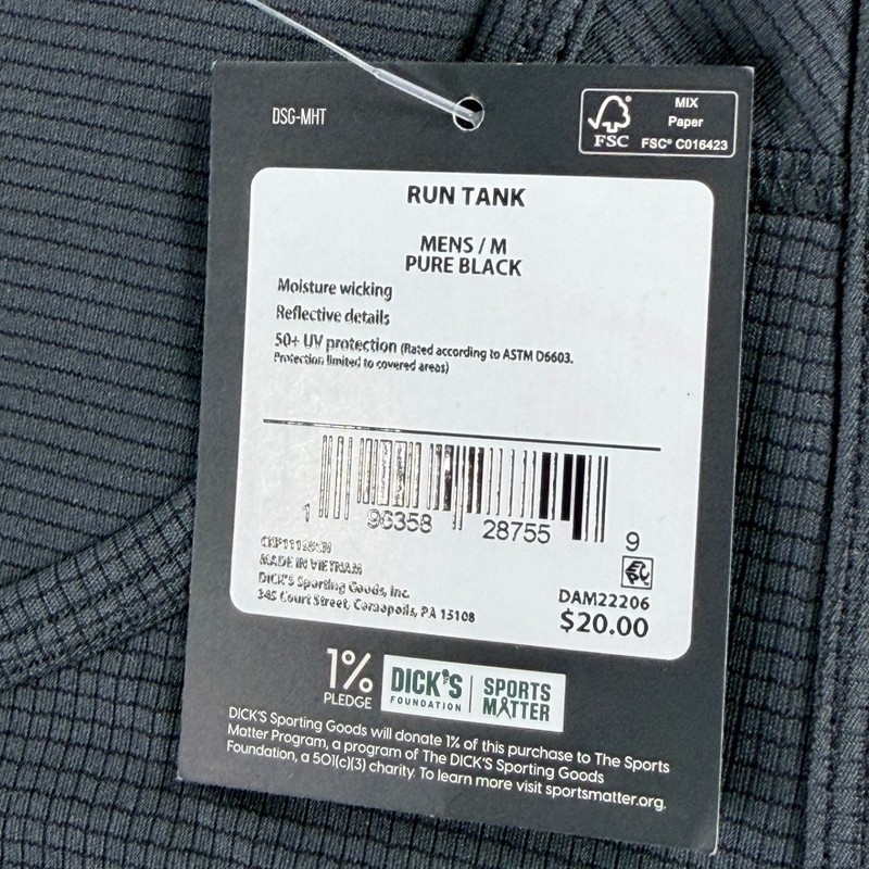 DSG Mens Run Tank Pure Black Textured Moisture Wicking Reflective Size M NEW gallery