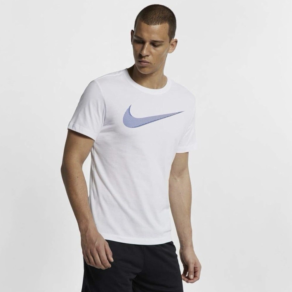 Nike Men’s Dry Training Tee Large Swoosh, White/Game Royal, Small