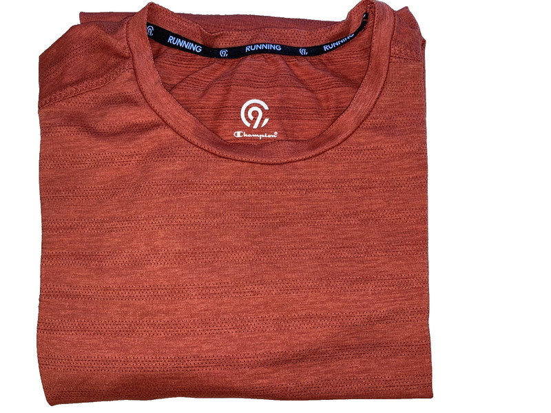 CHAMPION RUNNING TEE HEATHERED LOGO'D SIZE: XL, REDDISH ORANGE, PREOWN, FREE SHP gallery