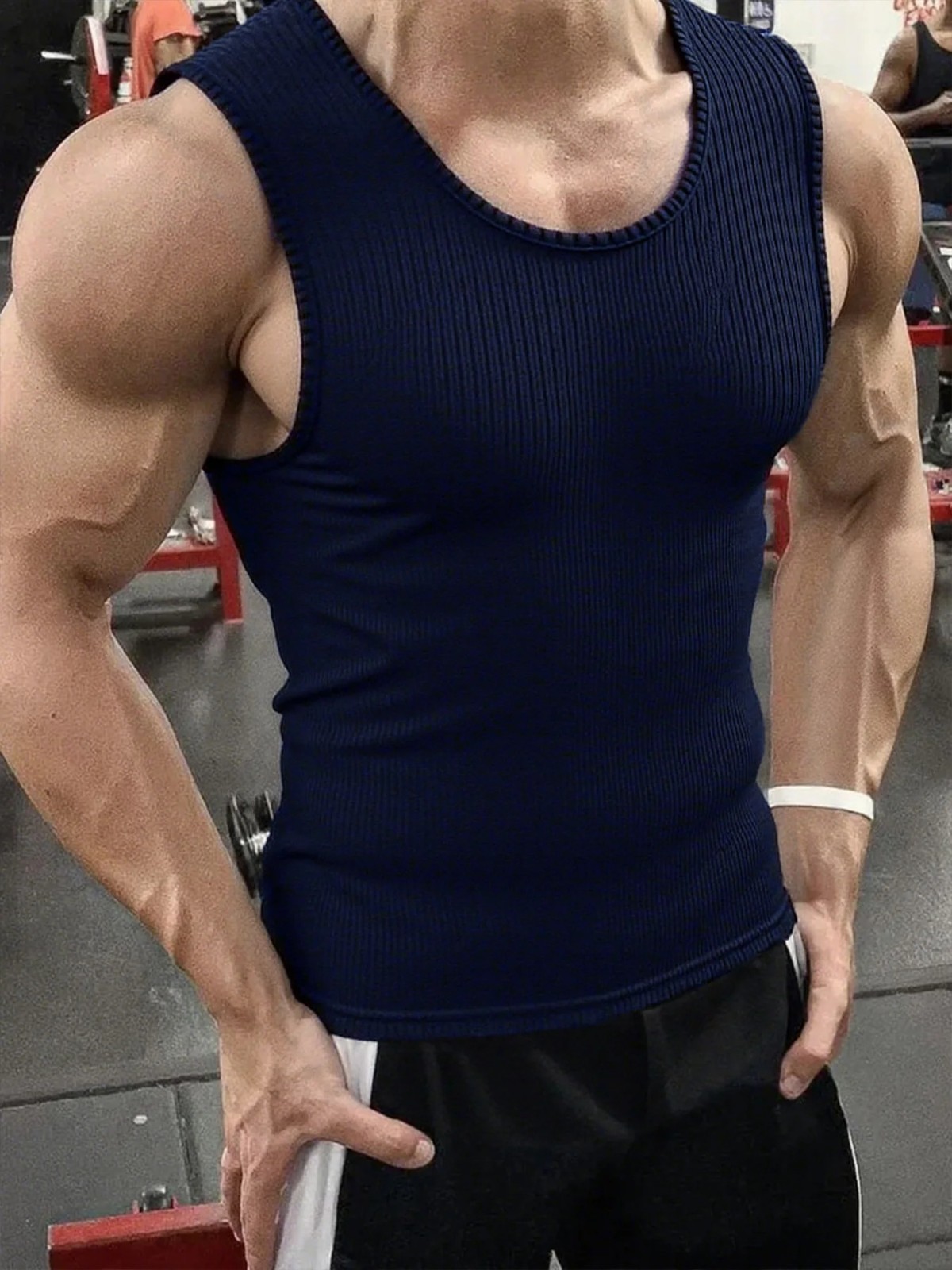 Men's Gym Tank Top Ribbed Athletic Fitness Sleeveless Gym Shirt gallery