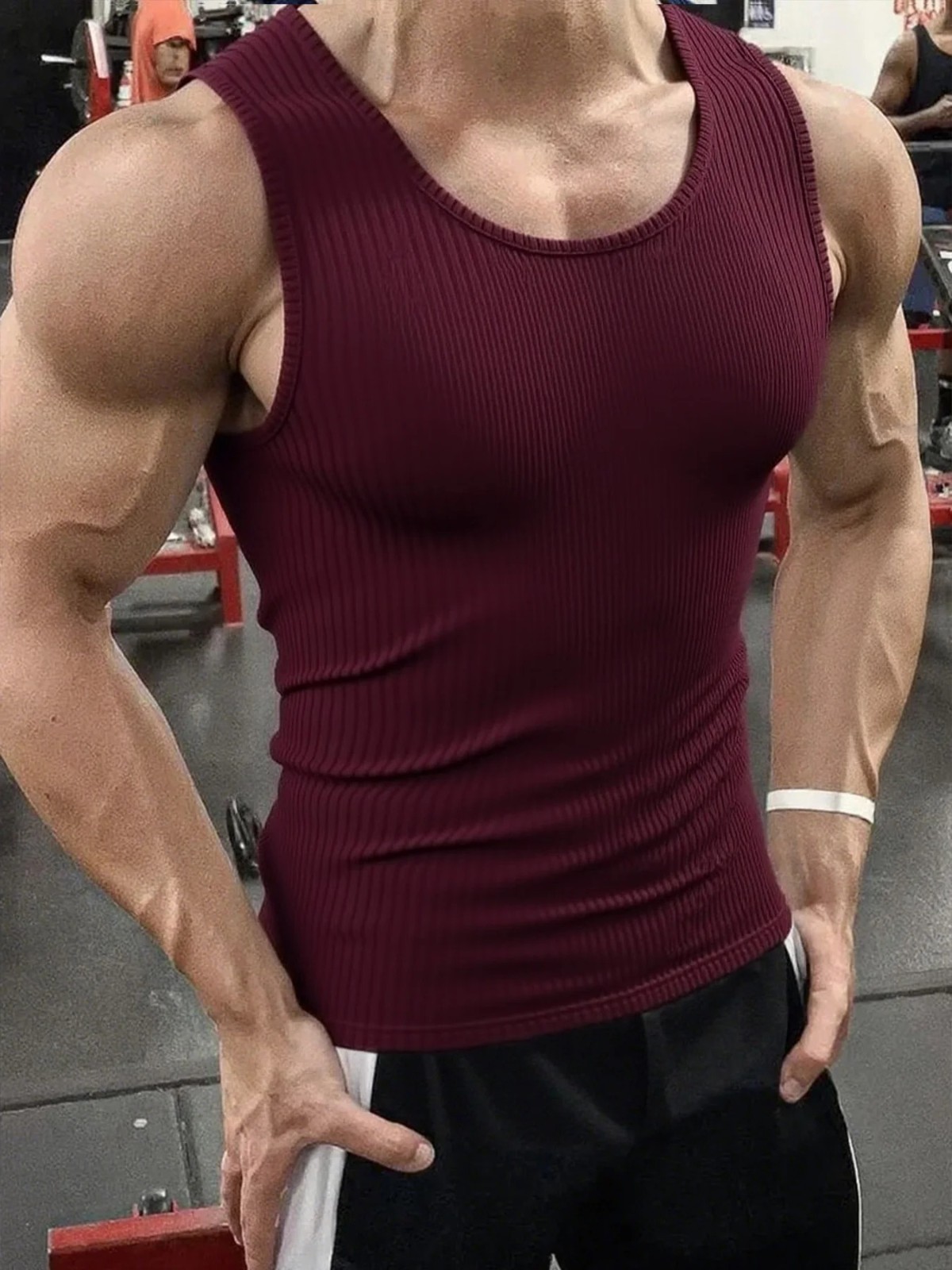 Men's Gym Tank Top Ribbed Athletic Fitness Sleeveless Gym Shirt gallery