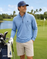 Johnnie-O Performance 1/4 Zip Pullover Mens Large Blue Golf Stretch Preppy Mock