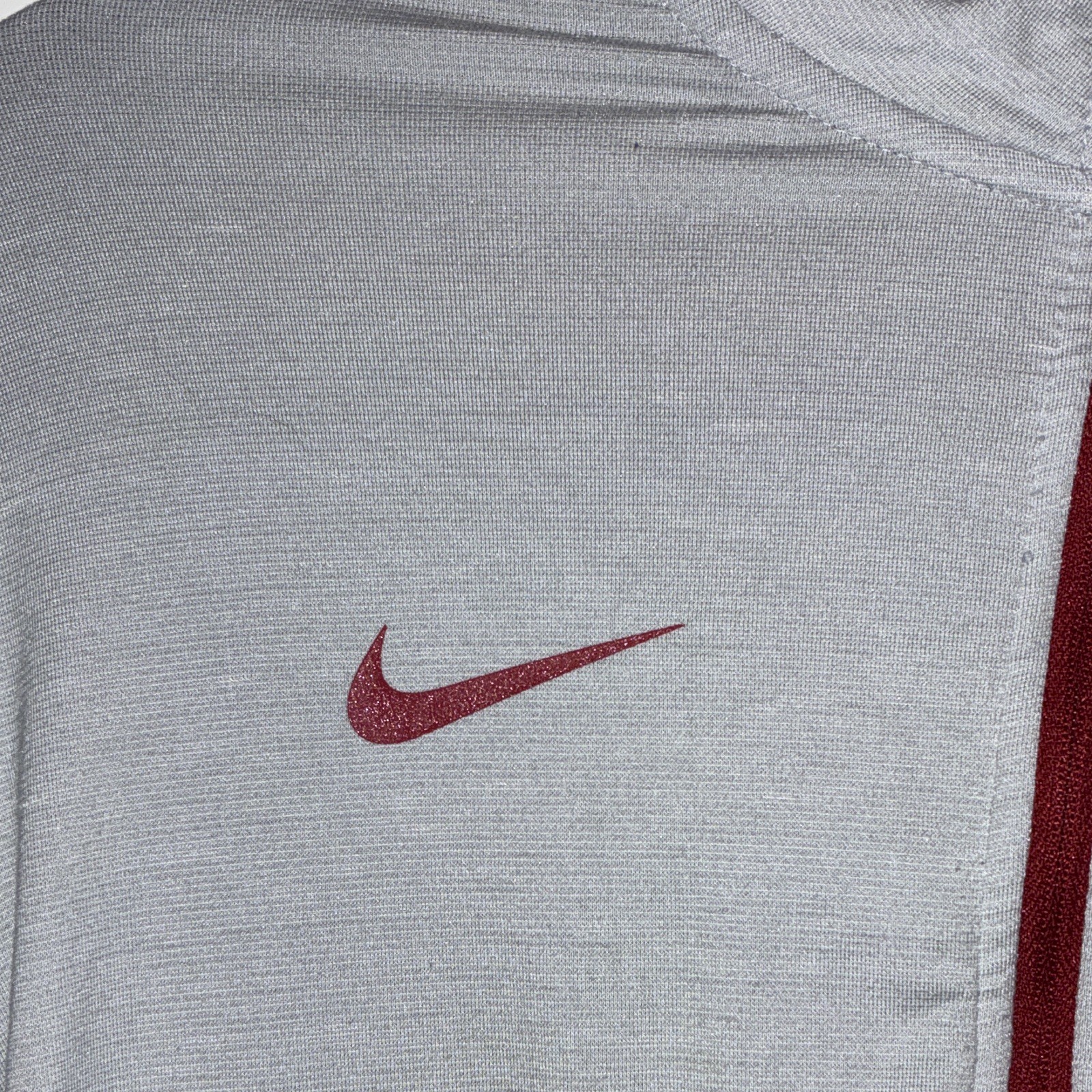 Nike Dri-FIT Men's M Gray Red 1/4 Zip Mock Neck Pullover Shirt Logo gallery