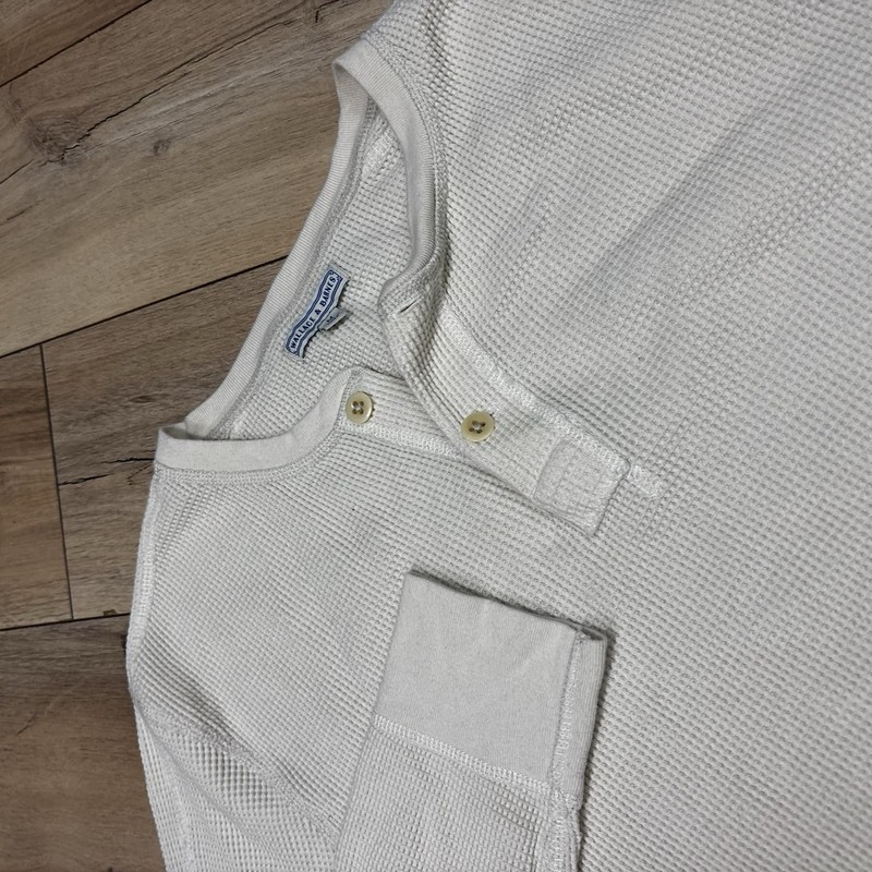 Wallace & Barnes Long Sleeved Beige Waffle Henley Thermal Shirt Men's Medium M gallery