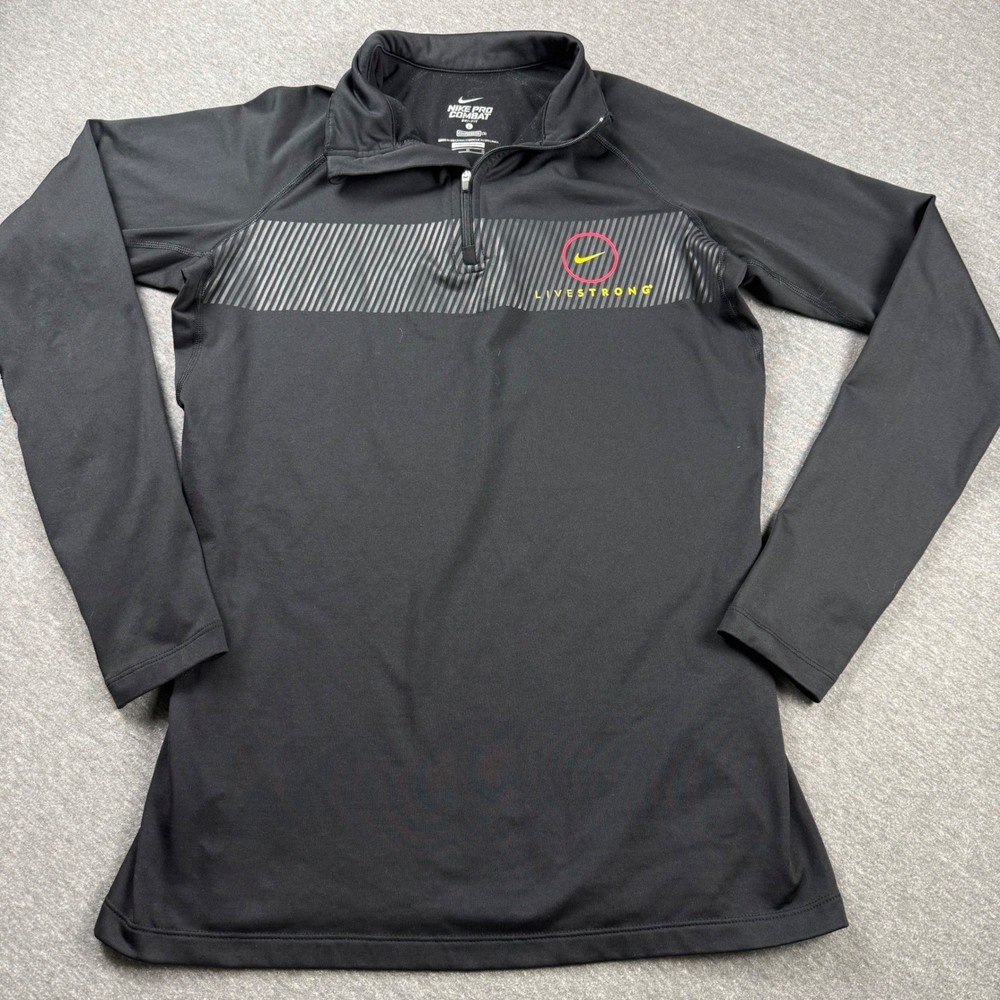 Nike Pro Combat Dri-FIT Livestrong Mens Large Black Compression Quarter Zip Top