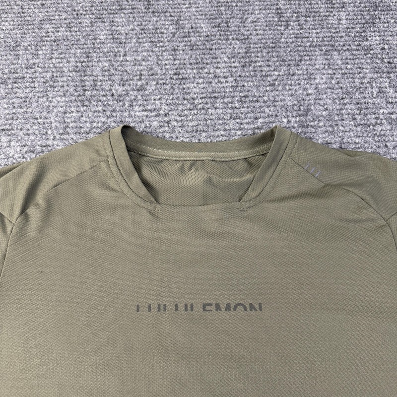 Lululemon Shirt Mens Small Green Short Sleeve Mesh Tee Top GYM Script gallery