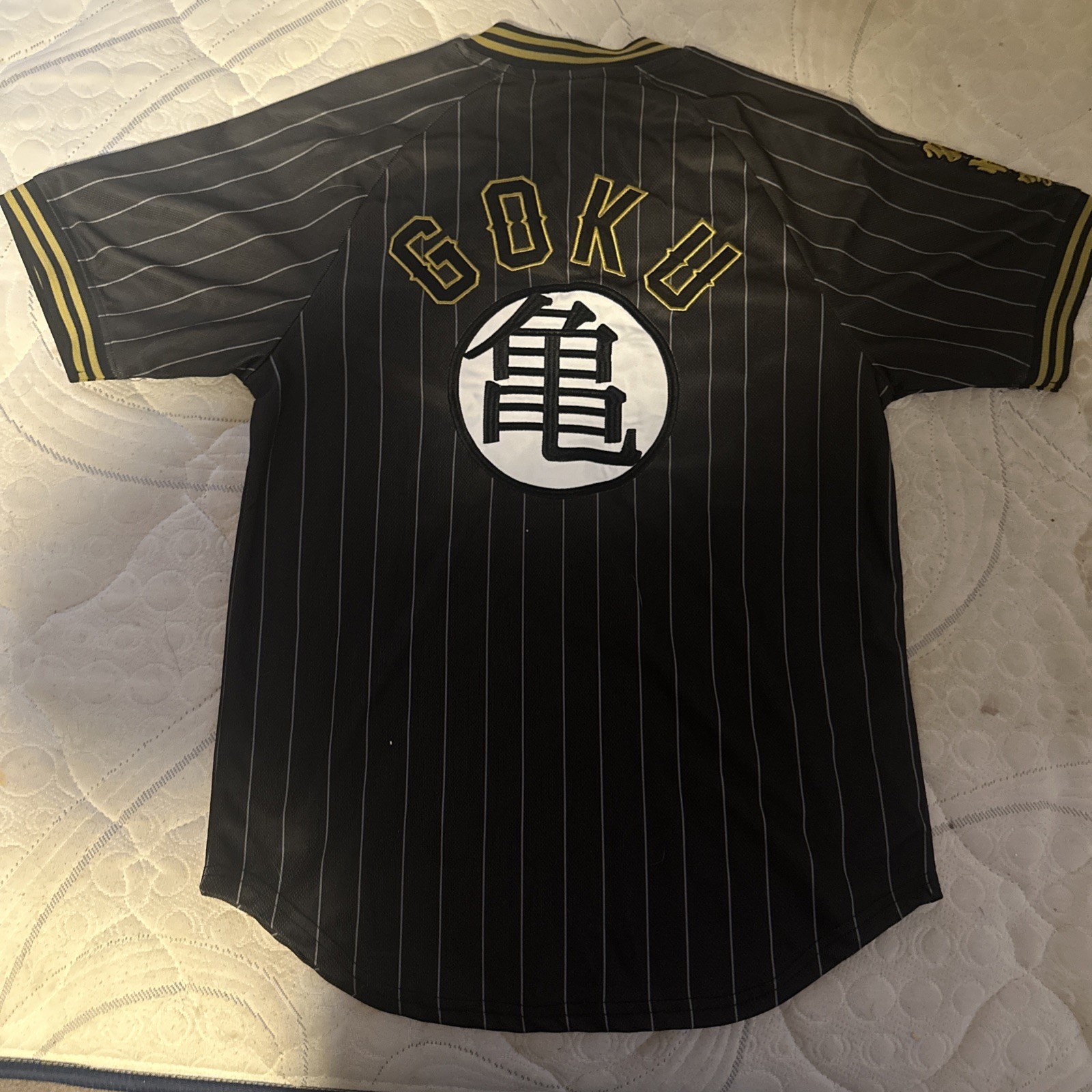 Dragon Ball Z Jersey Shirt Men’s Small Black Gold Pinstripe Goku Embroidered gallery