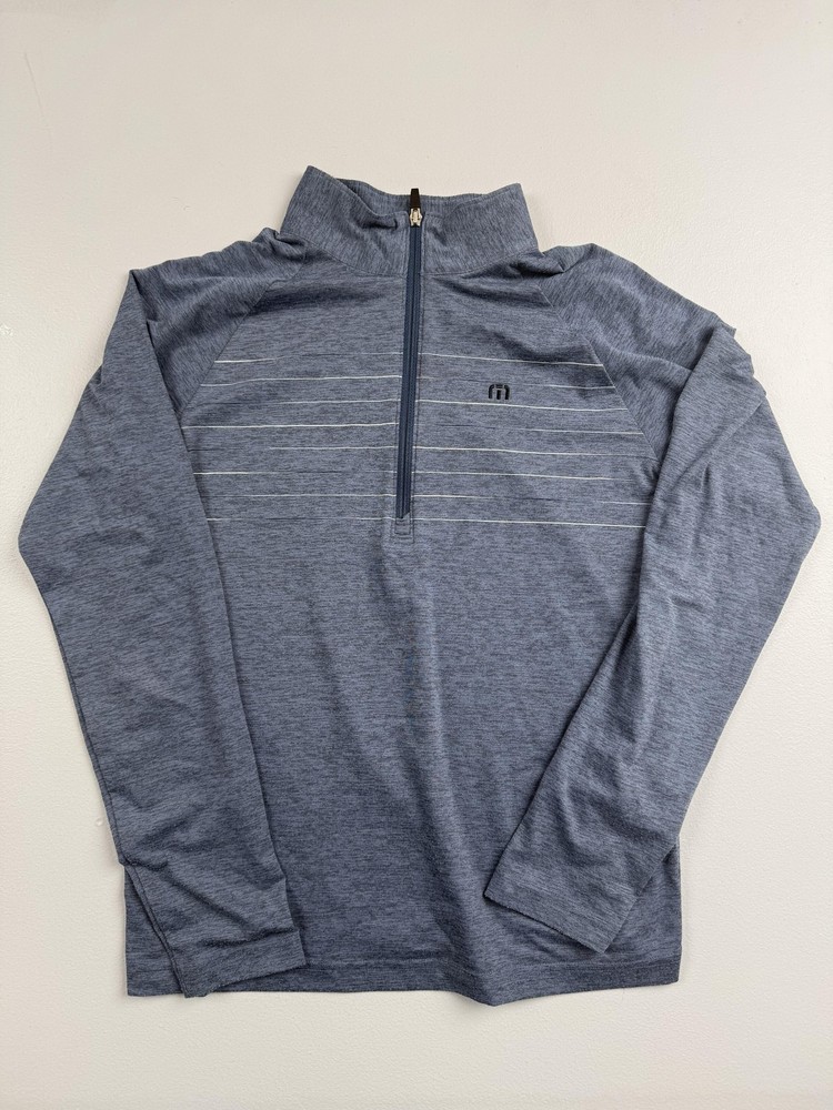 TravisMathew Pullover Mens Small Blue Quarter Zip Stripe Golf Performance Top