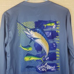 Fish N Vibes Mens M Blue Long Sleeve Shirt UPF Sun Protection Moisture Wicking
