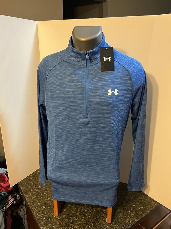 Under Armour Men’s LS 1/4 Zip Pullover Blue Striped Small Polyester - NWT gallery