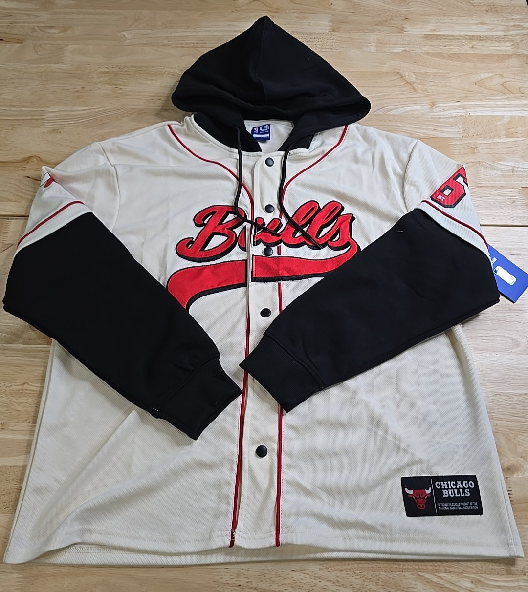 Ultra Game Chicago Bulls Baseball Jersey Size Large Long Sleeve Hoodie gallery