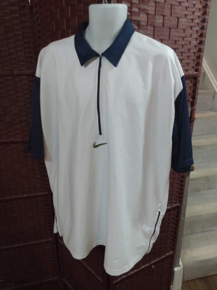 Vintage 90s Nike 1/2 Zip Shirt Warm Up Swoosh Men's XL White Jersey