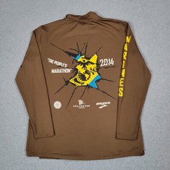 USMC Marine Corps Marathon Shirt Men Large Brown 2014 MCM Embroidered Stretch