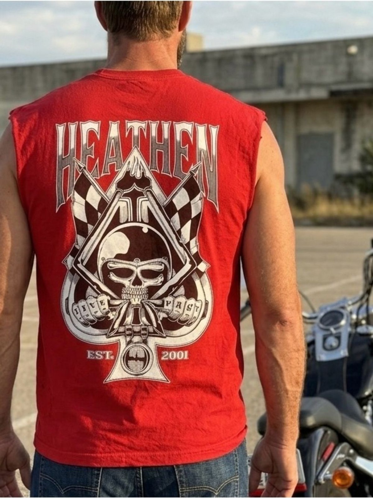 Heathen Red Sleeveless Tank with White Chest Emblem XL gallery