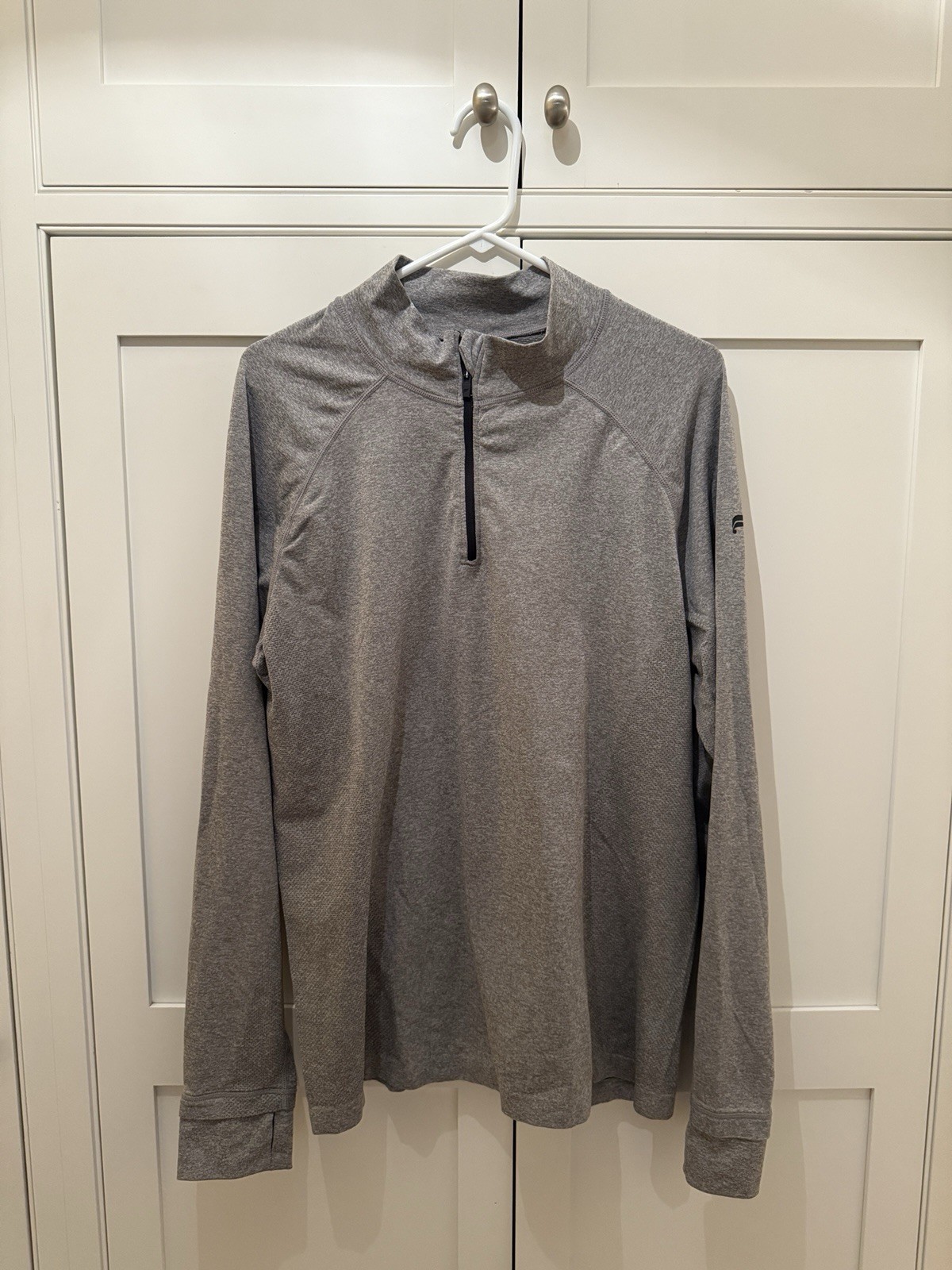 Fabletics Nylon Blend Pullover Mens X-Large Quarter Zip Thumbholes Hiking Gray gallery