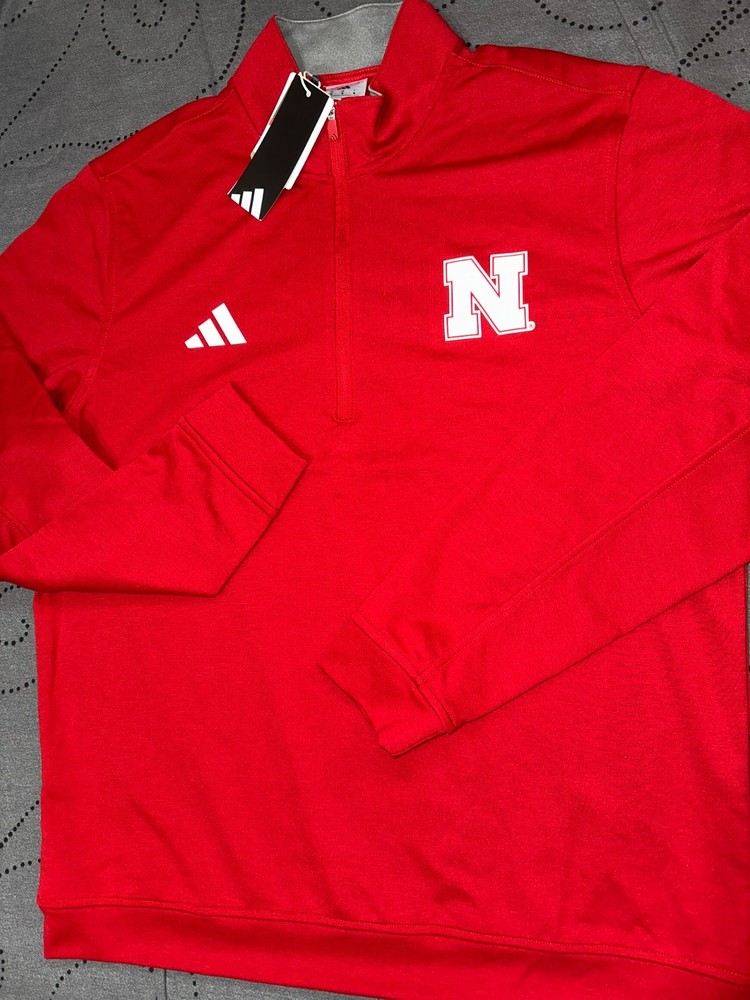 ADIDAS NEBRASKA ELEVATED 1/4 ZIP. RED & WHITE PULLOVER SIZE 2XL MEN NWT $100.00