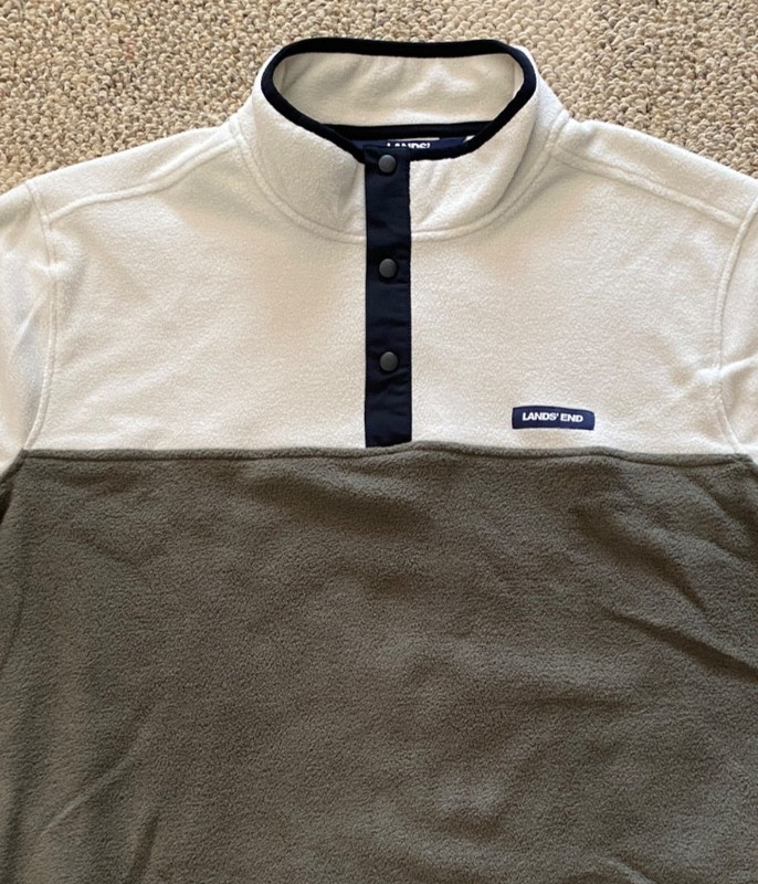 Lands' End Fleece Pullover Top Shirt Soft Stretch Beige Olive Men's Small gallery
