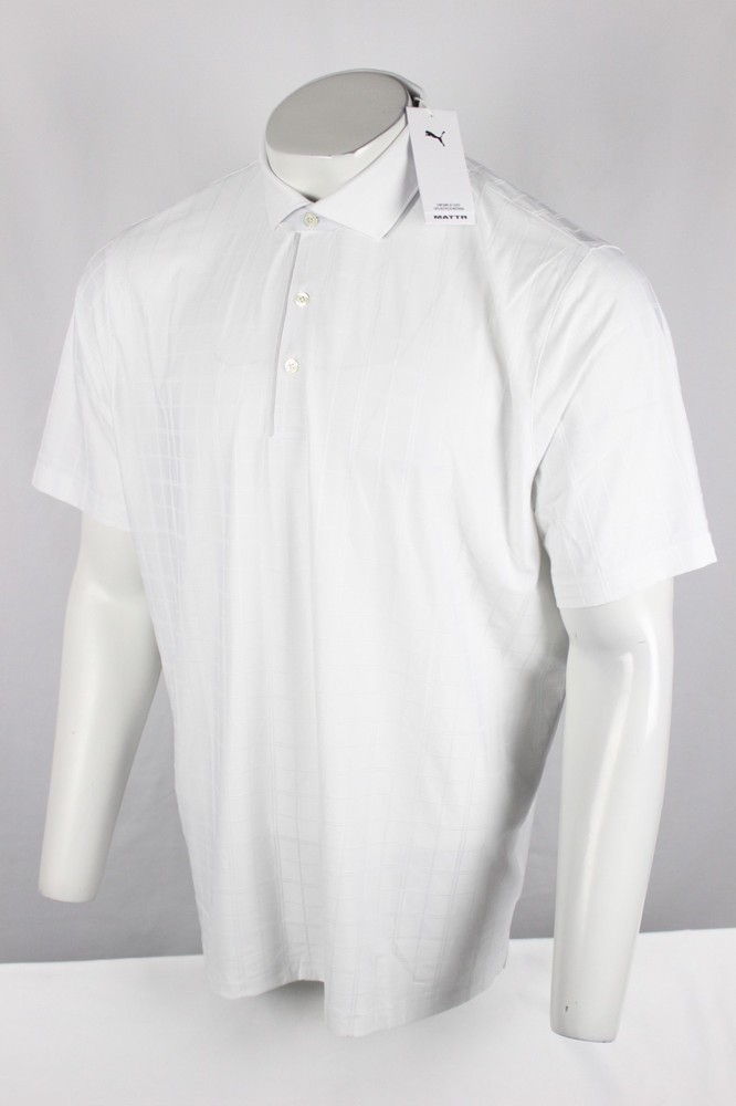 Puma Men's MATTR Check Men's Short Sleeve Golf Polo Shirt White Glow 633487 02