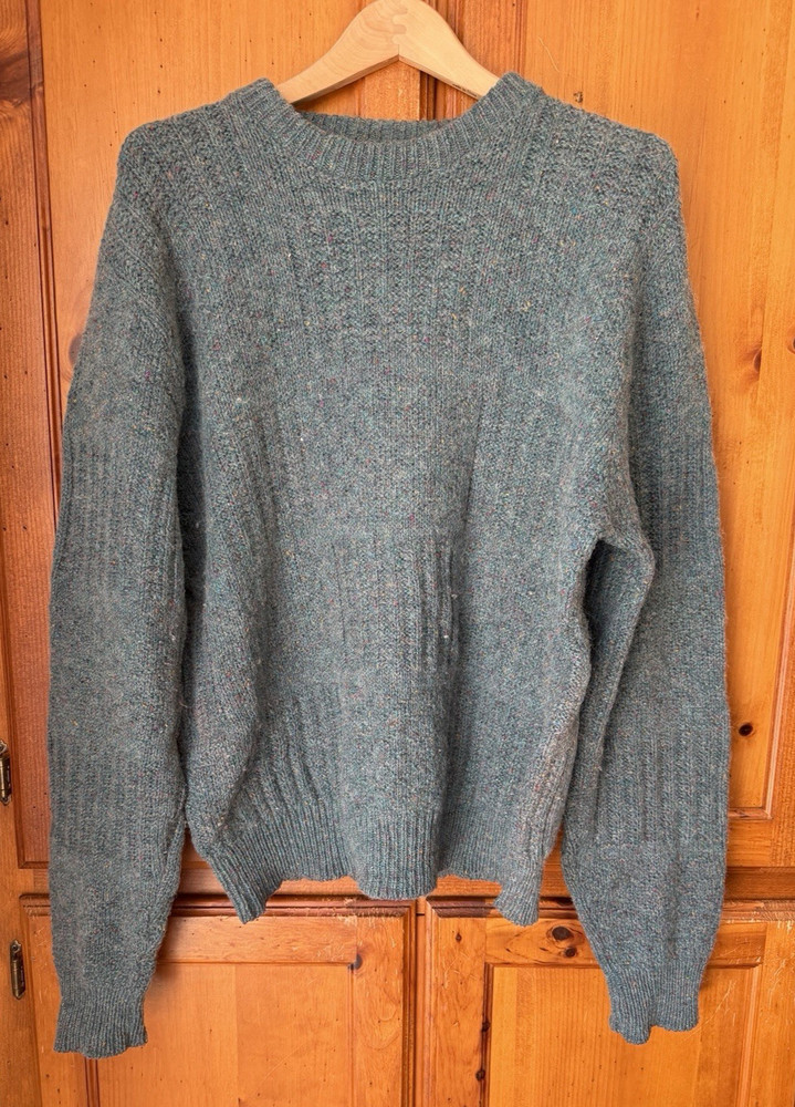 Northern Isles Sweater Men’s L Green Ramie Waffle Knit Fisherman Chunky Wool