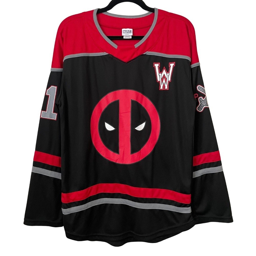 Marvel Deadpool Jersey Mens XS Black Red Hockey Hero Lightweight Collector