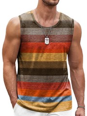 Summer Men’s Retro Fashion Casual Sports Striped Graphic 3D Printed Loose Crew N