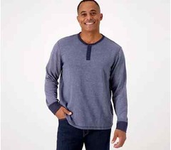 Cuddl Duds Men’s Double Jersey Henley-Navy Hthr-Medium A517665 NEW