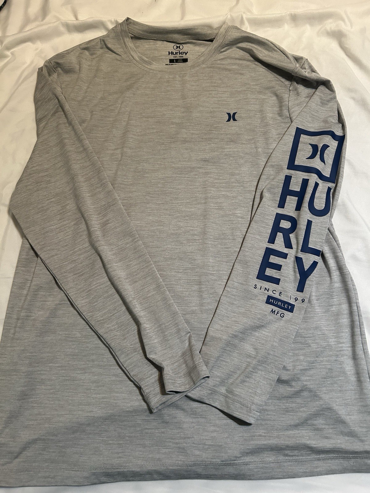 Hurley Performance UV Shirt Long Sleeve Large Silver Fishing Surf Sun Protection gallery