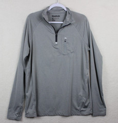 Reebok Quarter Zip Pullover Long Sleeve Grey Athletic Running Shirt Thumb Holes