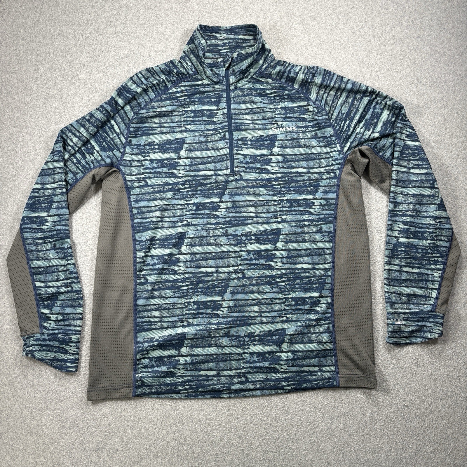 Simms SolarFlex 1/4 Zip Pullover Mens Medium Blue Camo Long Sleeve Fishing gallery