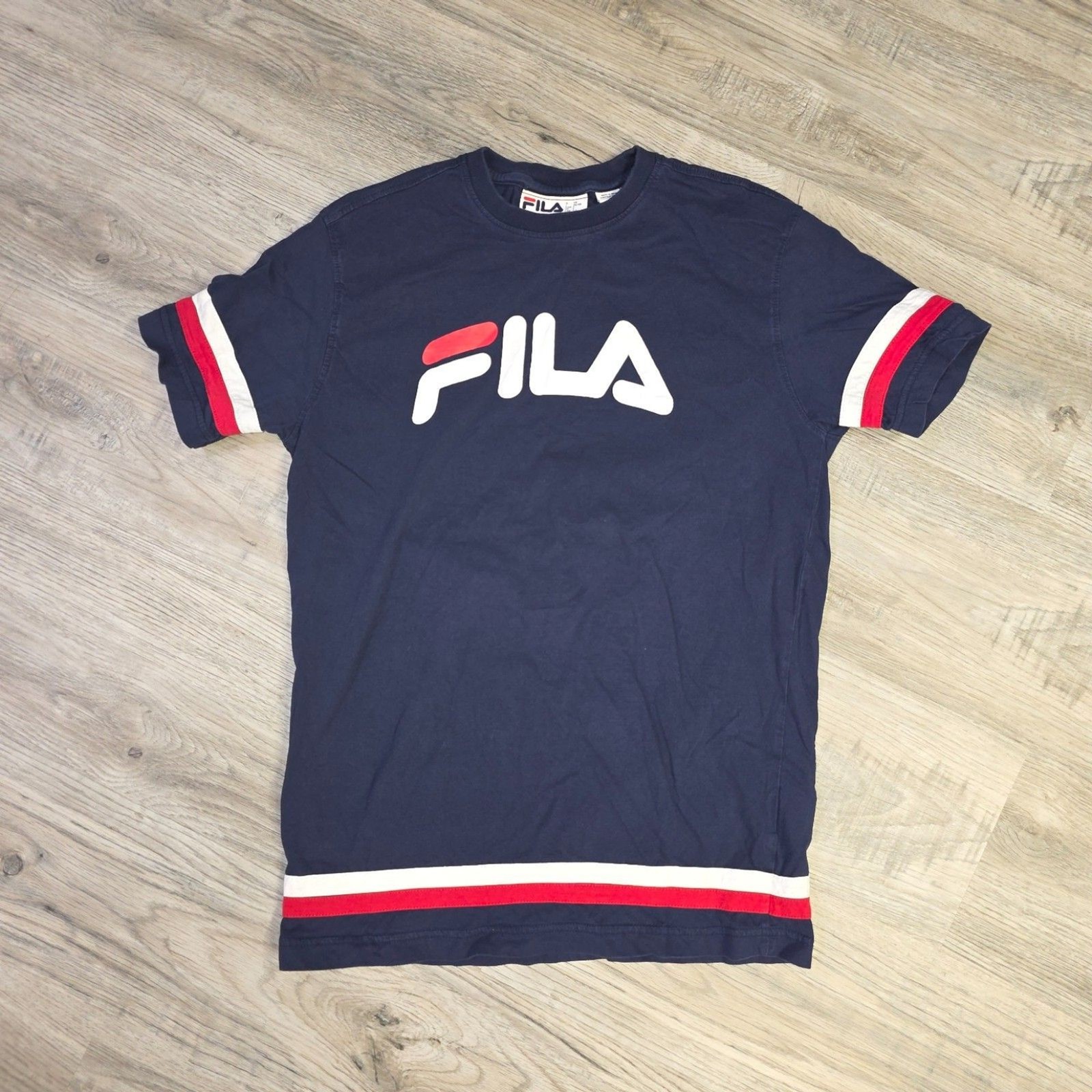 Fila Logo T-Shirt Men's Small Navy Blue Red White Striped Athletic Tee Cotton gallery