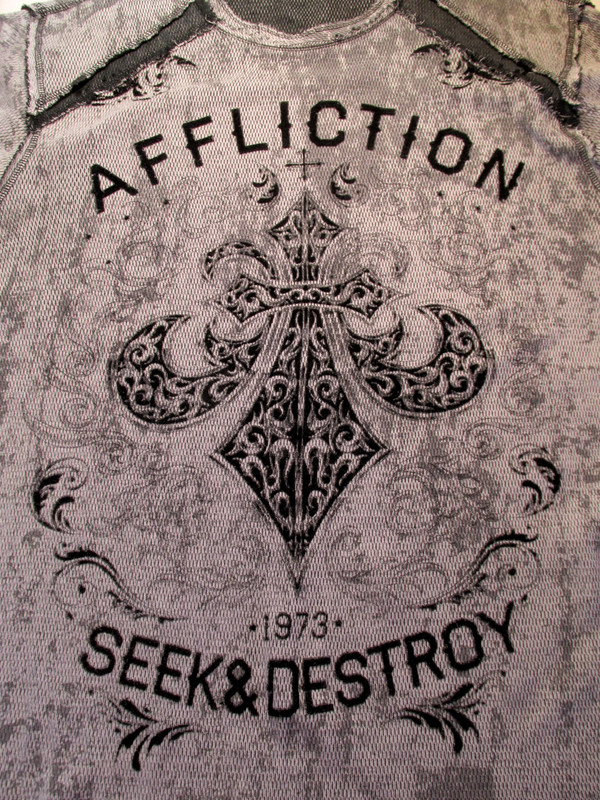 AFFLICTION Pullover Thermal Shirt Men XL Gray Black Double Sided Seek & Destroy gallery