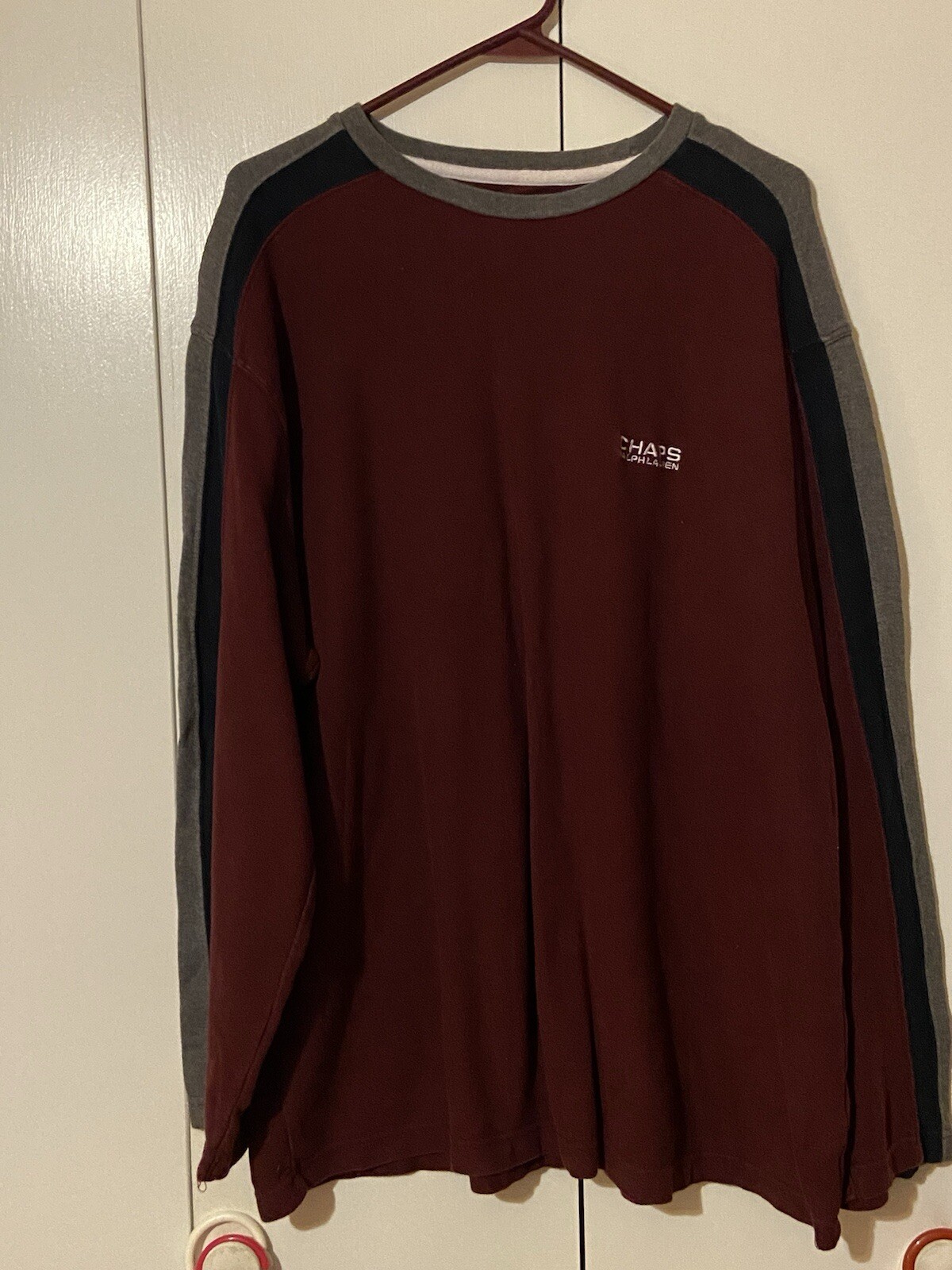 Ralph Lauren Chaps Shirt Mens Large Long Sleeve Pullover Burgundy And Grey gallery