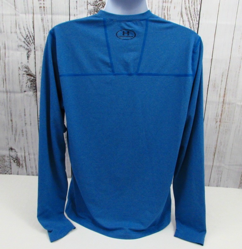Under Armour Shirt Mens Large Blue Stripe V-neck Fitted Cold Gear Long Sleeve gallery