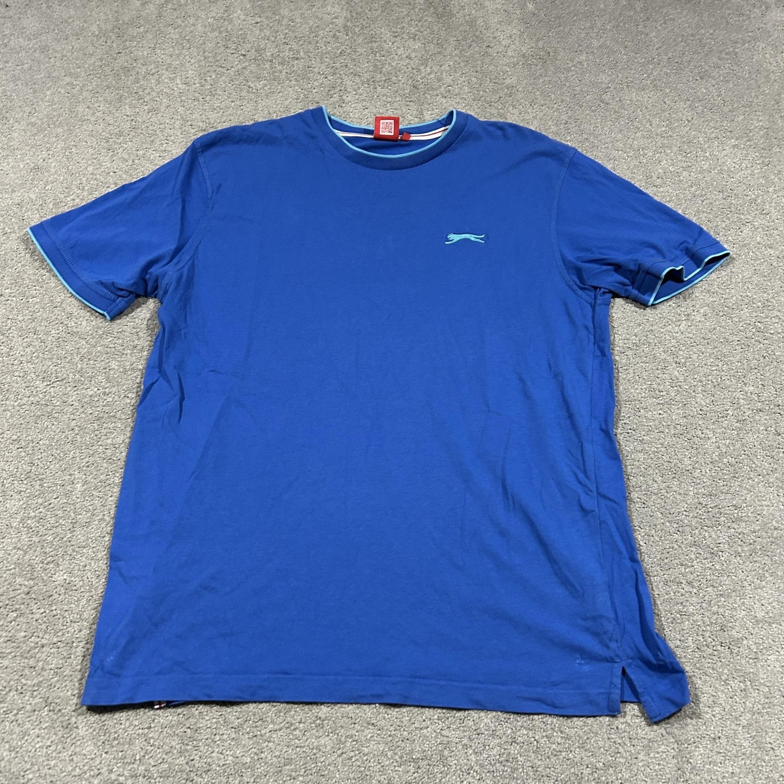 Slazenger T Shirt Mens XL Blue Ringer Contrast Trim Logo Summer Casual Y2K gallery